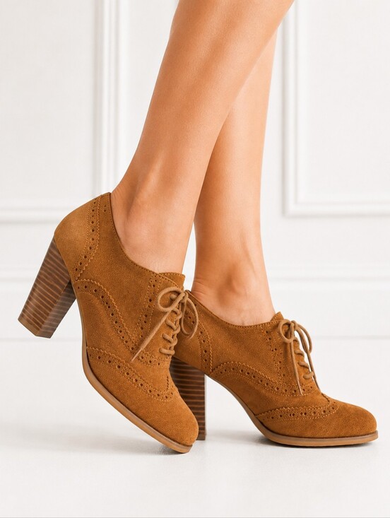 Steve Madden Shoes - Steve Madden Suede Leather Oxford Heels Brown Brogue Lace Up Shoes Size 7